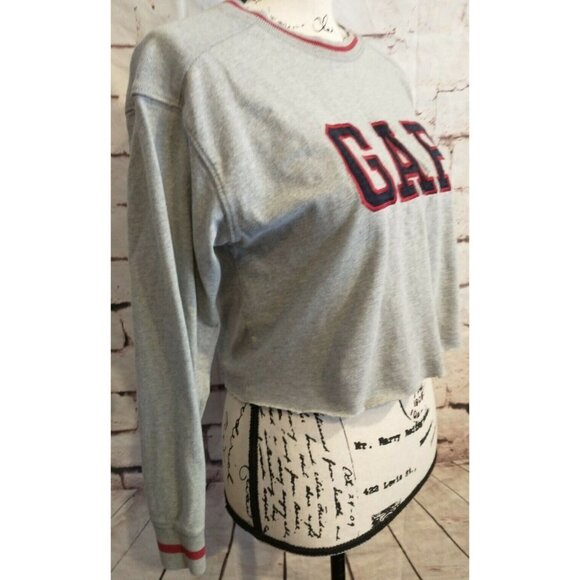 Vtg GAP Womens Size Small embroidered LOGO  Long Sleeve Tee Crop T-Shirt Gray - Picture 2 of 5